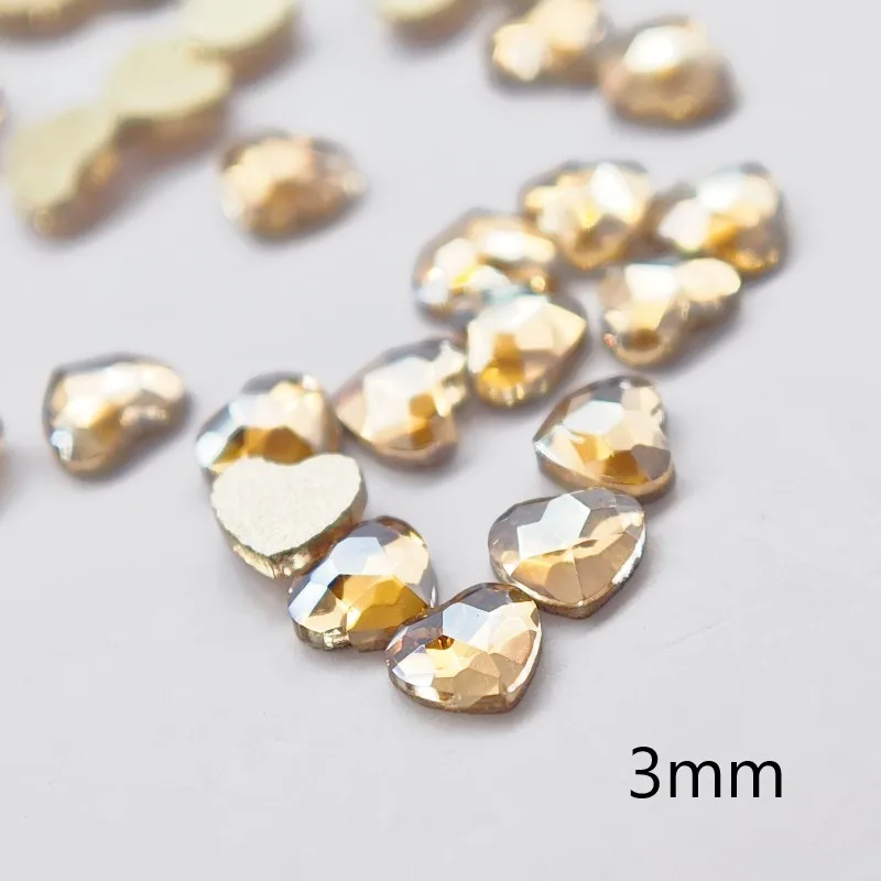 100/500pcs 3mm 40colors Heart Shape Boutique Flat bottom nail art rhinestones Glass crystal 3D nail decoration wholesale