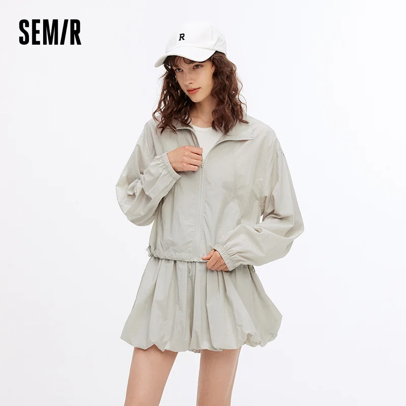 Semir Women Set Lightweight Drawstring Short Jacket Bubble Mini Skirt Texture Smart Casual Style Autumn Outfit 2026