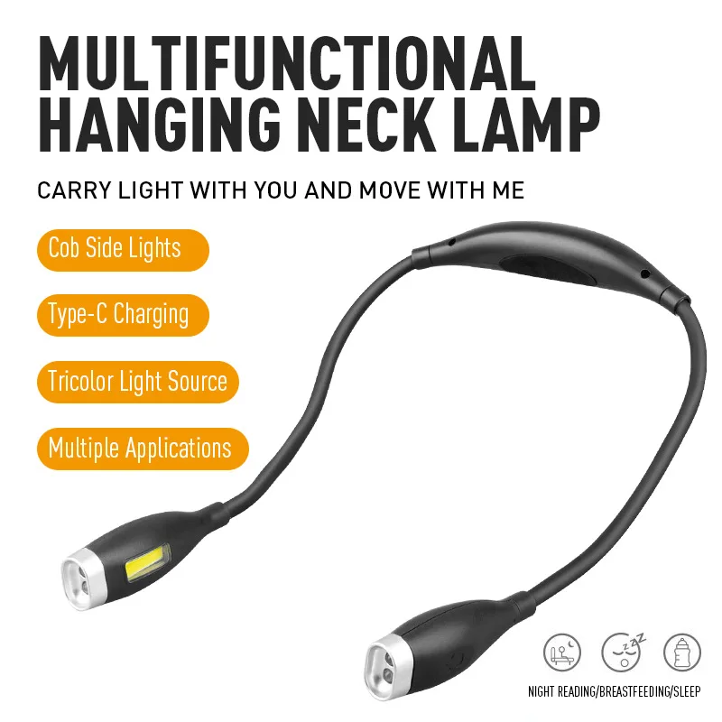 Lámpara LED E2 para lectura y cuello, linterna con carga USB para estudio interior, luz portátil para correr de noche, caminar, tejido, Camping