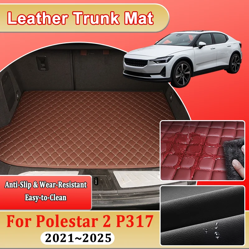 Leather Trunk Mat For Polestar 2 P317 2023 Accessorie 2021~2025 Rear Cargo Storage Anti Scratch Boot Pad Durable Liner Bodykit
