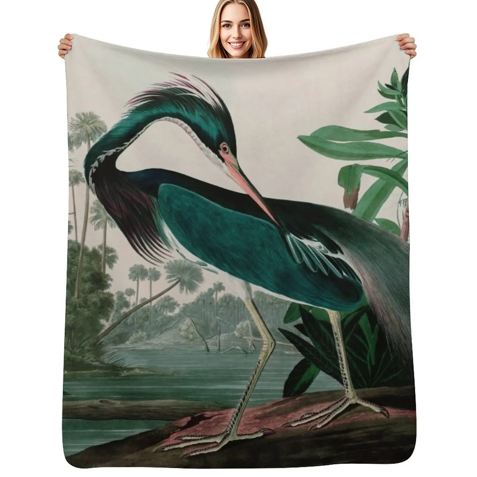 Louisiana Heron Birds of America Audubon Illustration Bird Lovers Gift Throw Blanket Retros Weighted Designers Blankets