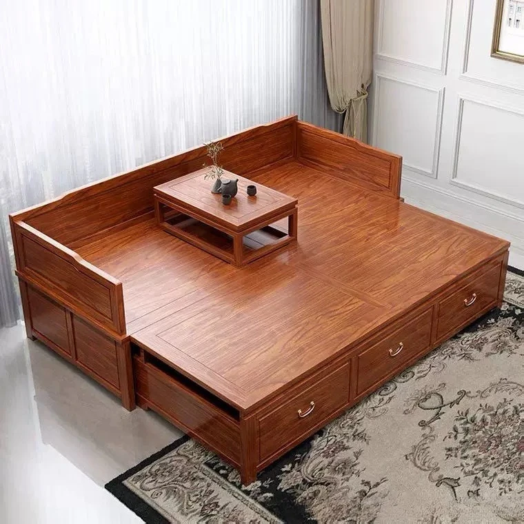 Elm sliding bed Solid wood retractable modern New Chinese small apartment living room sofa Concubine