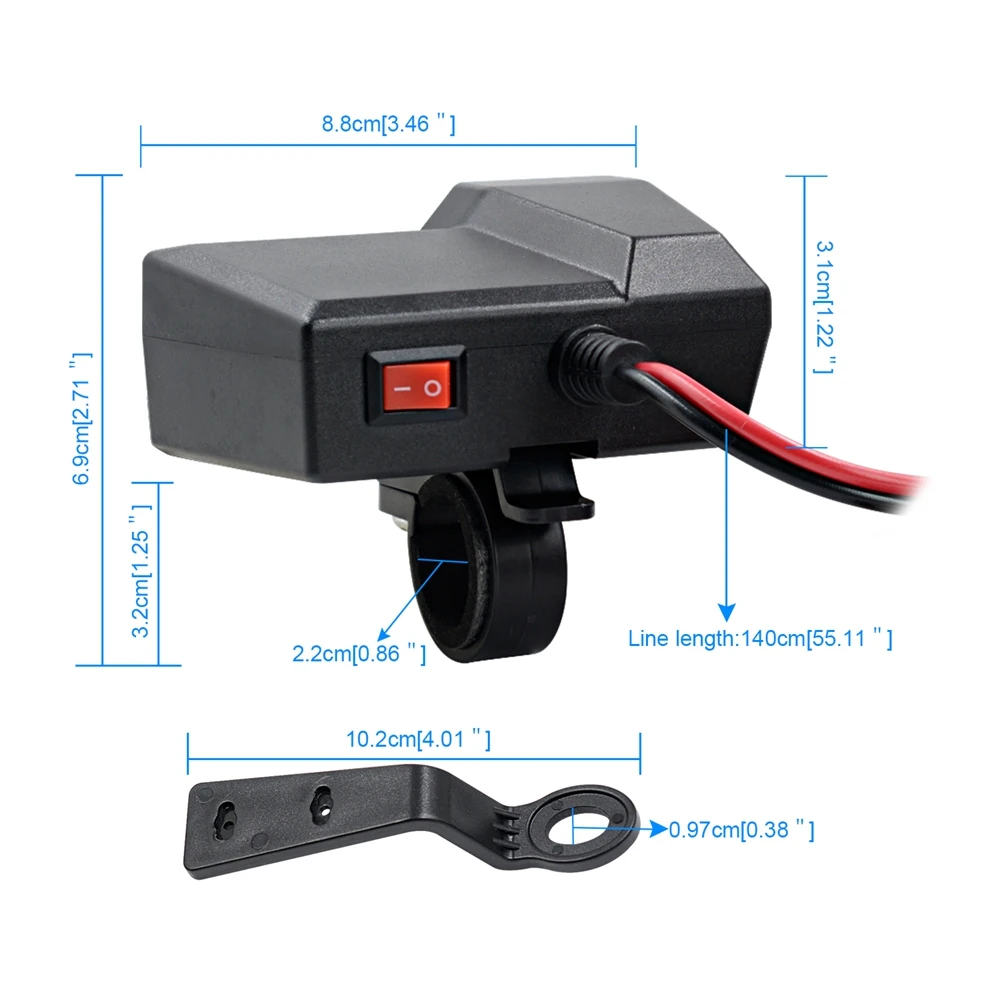 for Motorcycle Handlebar Mount Charger with Ignition Switch Dual USB Port Universal Power Supply for Phone Tablet GPS Navigator 3