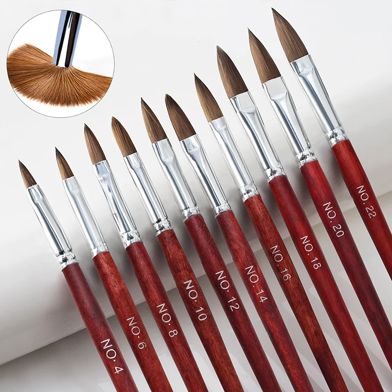 Nail Art Pinsel Holzgriff Nail Art Nerz Pinsel Gel Builder Nagel Werkzeuge Maniküre Pinsel Zeichenwerkzeuge Nagel Salon Größe 4-22