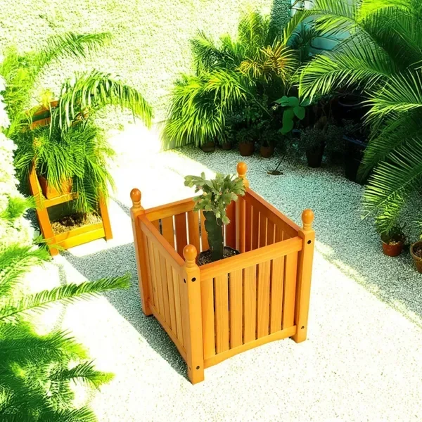 

Wood Outdoor Square Wooden Flower and Herb Pot for Garden, Porch and Patio - Outside Plant and