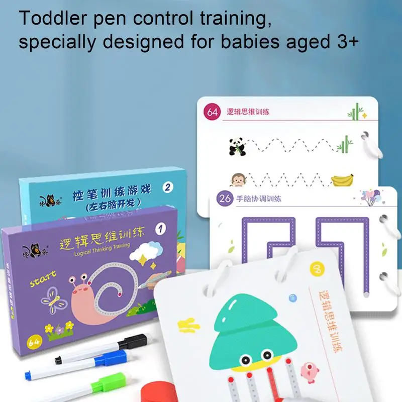 Livro de atividade apagável lápis-controle para brinquedo interação pai-filho, Pen Control Training, Think Skill Training