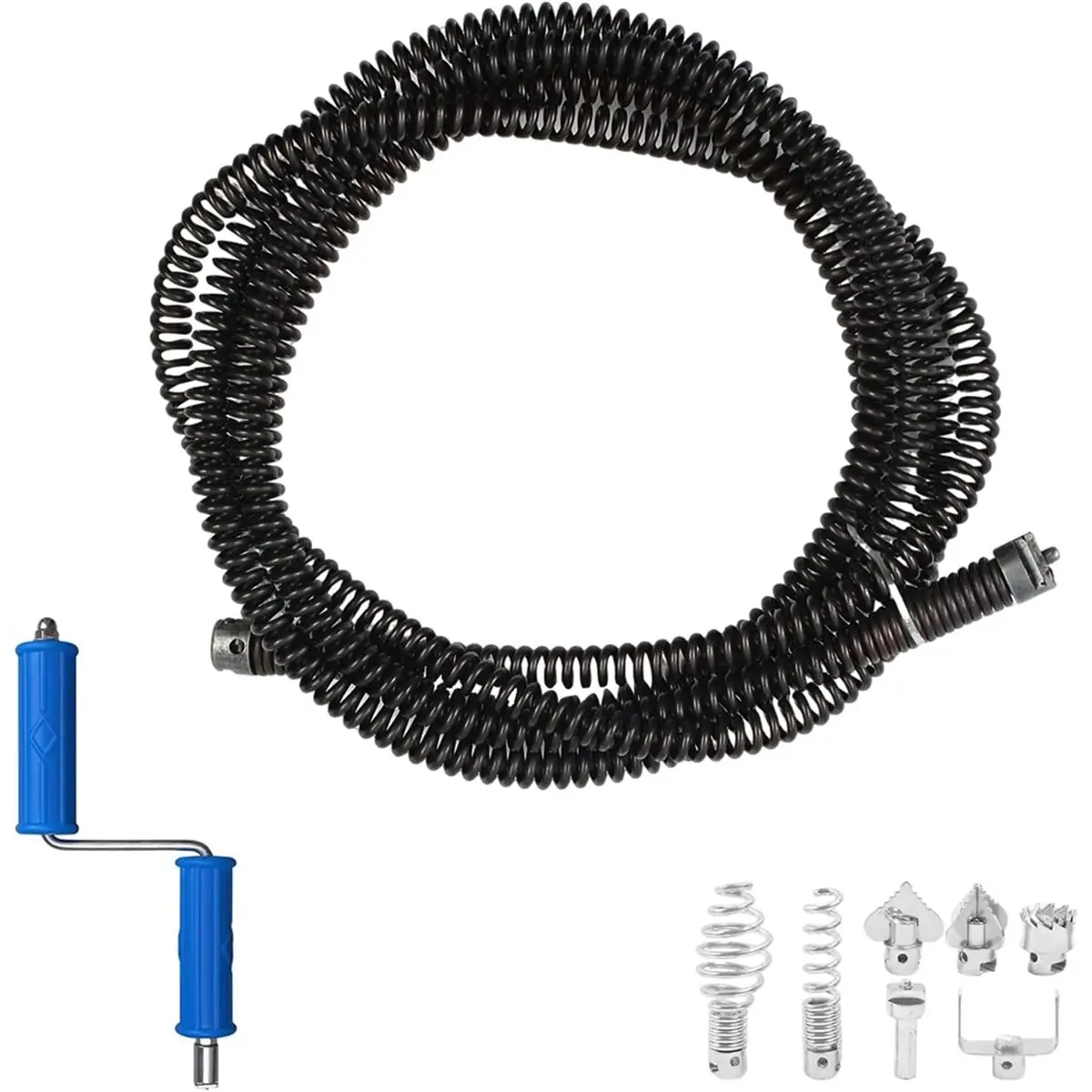 【STABLE QUALITY】16.6 Feet X 1/2 Inch Solid Drain Cleaning Cable with Six Shapes of Cutters,Steel Flexible Solid Core Sewer Drain