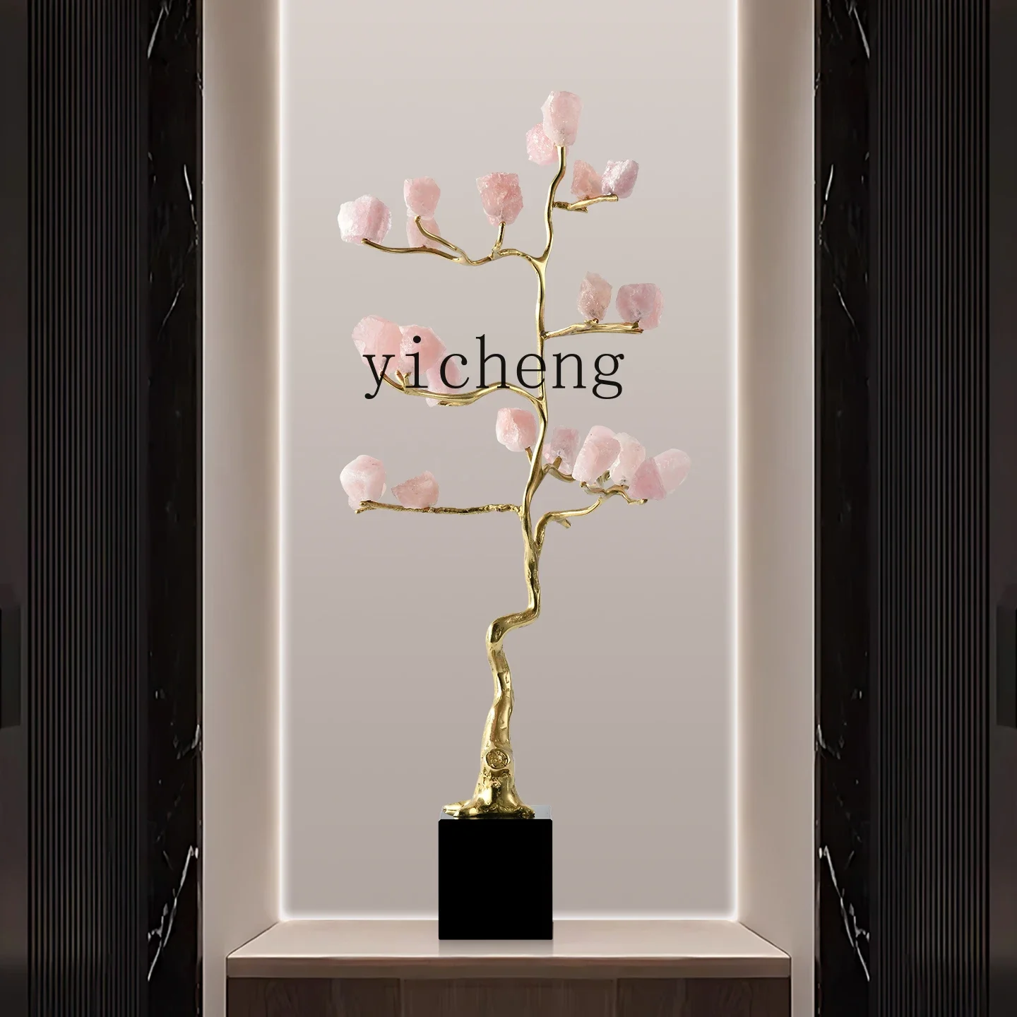 b11-7.1  High-End Pink Crystal Money Tree Ornament for TV Cabinet, Living Room, and Entrance Decoration