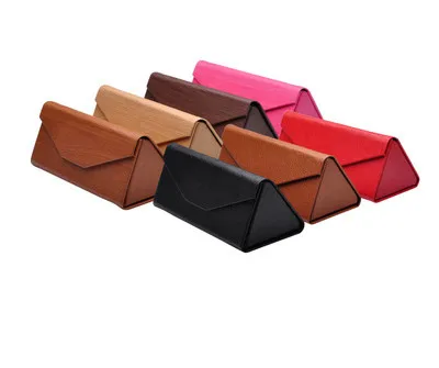 Hand-made triangle folding glasses case high-grade leather wood grain sunglasses box flat light box