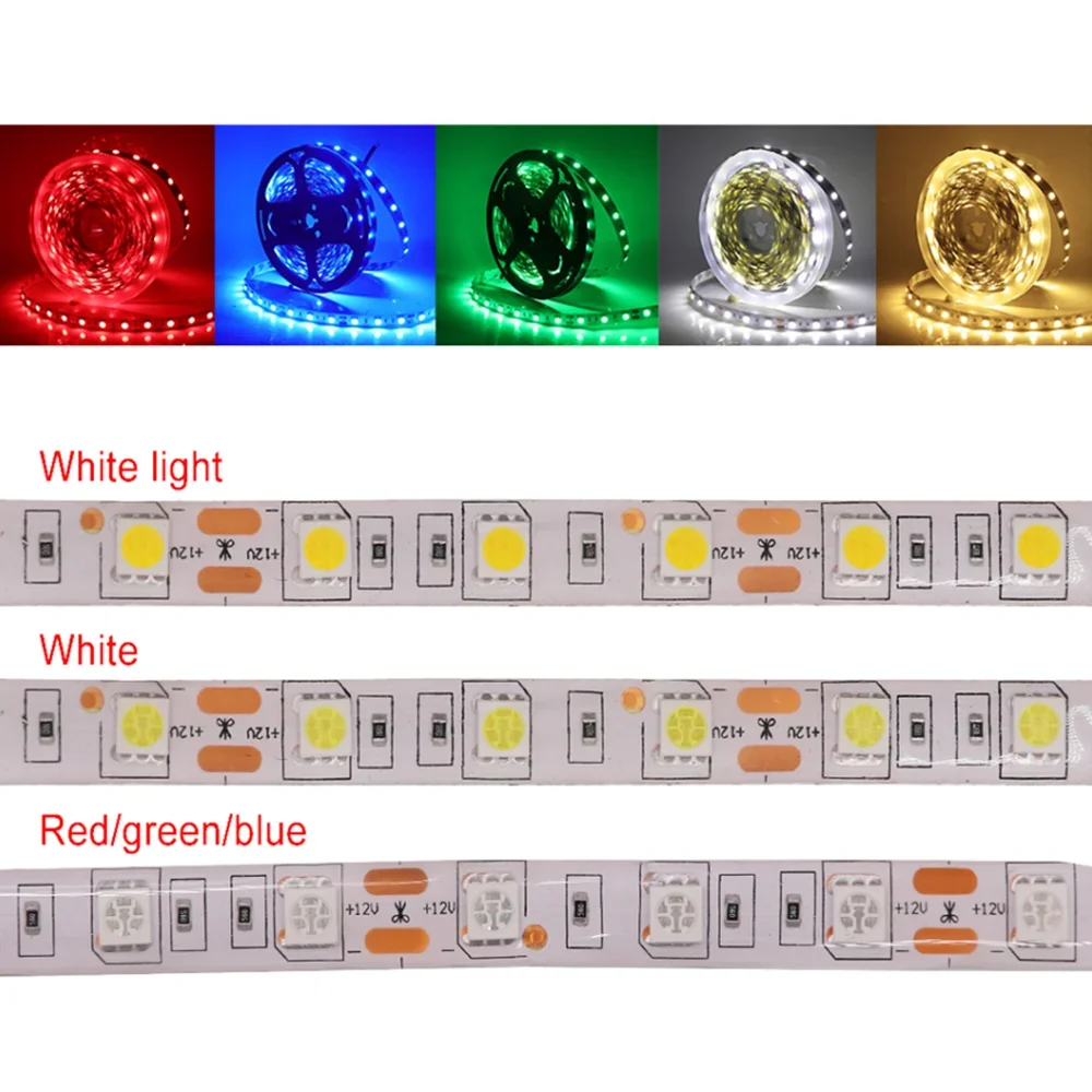 SMD 5050 RGB LED Strip Waterproof 5M 300LED DC 12V 24V RGB RGBW RGBWW Pink Blue Red Green Fita LED Light Strips Flexi