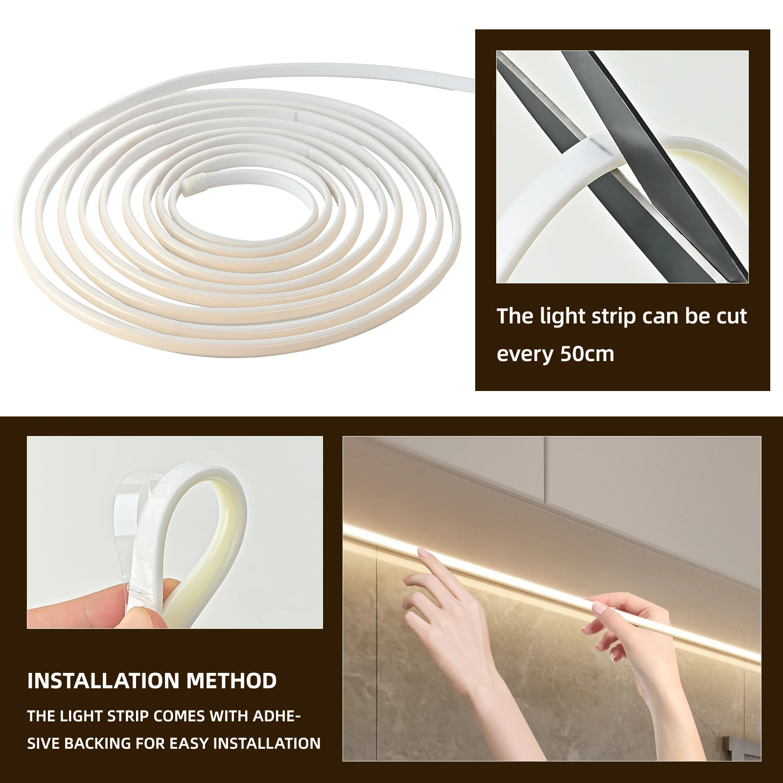 Imagem -06 - Cob Led Strip Lights para Iluminação Interior Fita Adesiva Lâmpada ao ar Livre Flexível Fita Impermeável Cozinha Jardim 288leds por m 220v