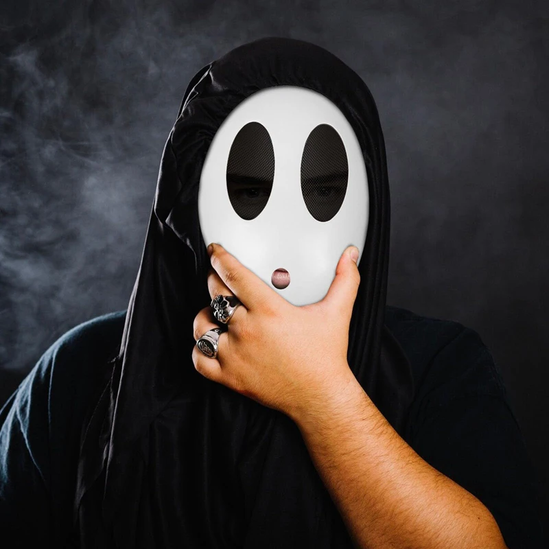 Game Bros Mario White Shy Guy Mask Full Face Anonymous Shy Guy Mask Cosplay Masquerade Mask for Kids Adult Halloween party props