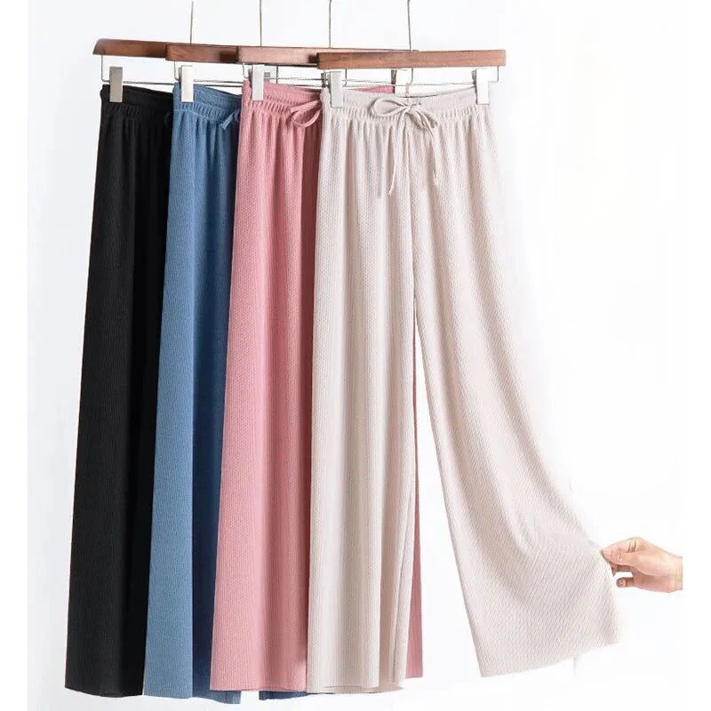 New Ladies Ice Silk Light Wide Leg Pants Girl Pure Color High Waist Loose Wild Straight Casual Pants Sports Pants 2022 Fashion