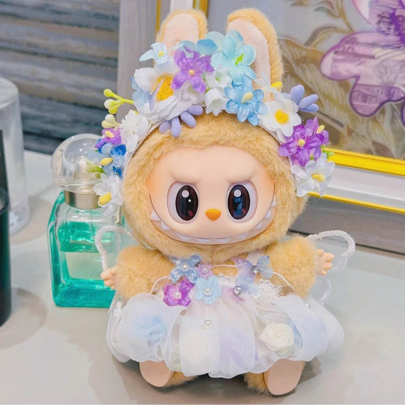 

Кукольная одежда для Labubu 15 см/17 см, кукольное платье феи с цветком и заколкой ручной работы, наряд в китайском стиле, аксессуары для кукол LabubuD, подарок