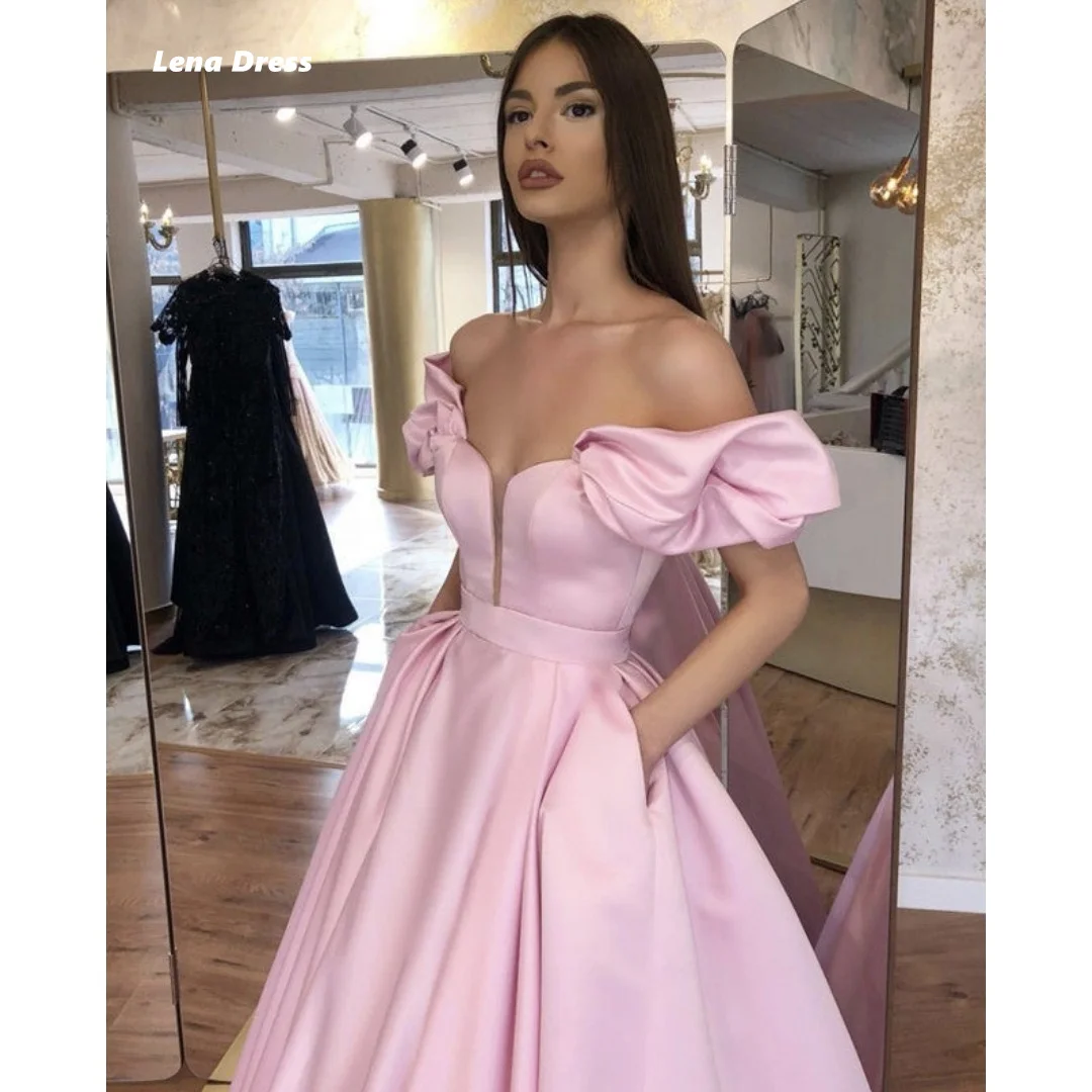 Lena Ground Length Party Dress for Wedding Guest Dress Women Line A Evening Gown Custom Made Formal Dresses Woman Satin V-neck