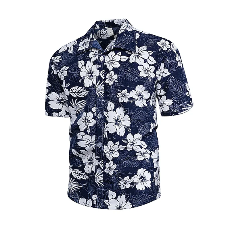 2023 loose breathable 3D printing men\'s shirt Hawaiian shirt button summer shirt beach blue/white short sleeve oversized 5XL