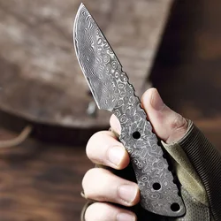 Damascus Full Tang Fixed Blade Survival Knife Semi-Finished Knife Embryo Manual DIY Hunting Knife Sharp Camping Pocket Knives