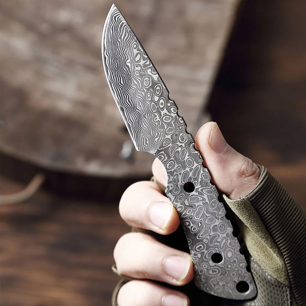Damasco Faca de Sobrevivência Full Tang Lâmina Fixa Semi-acabados Faca Embrião Manual Faça Você Mesmo Caça Faca Sharp Camping Facas de Bolso