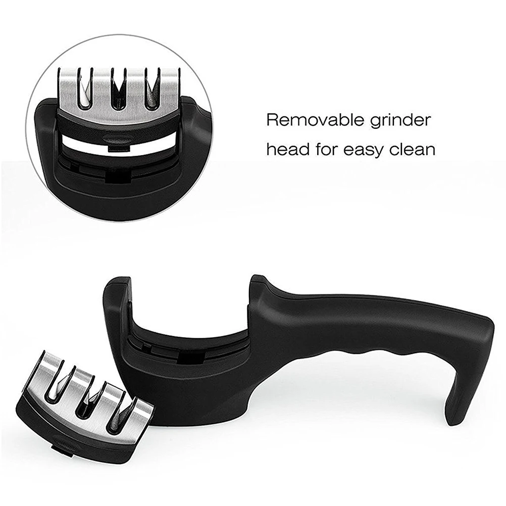 Afilador de 3 etapas, amoladora Manual multifuncional para uso doméstico, portátil, resistente al desgaste, color negro, 1 ud.