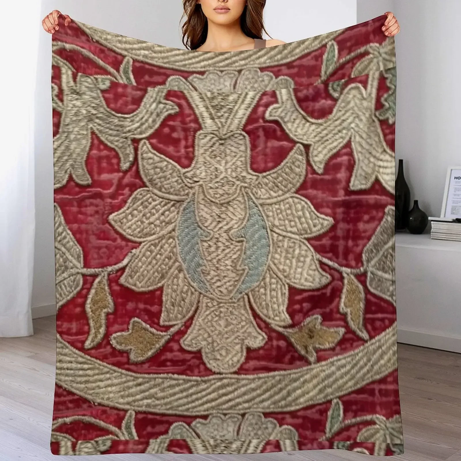 

Baroque Red Floral Velvet Brocade Throw Blanket Nap Giant Sofa cosplay anime Quilt Blankets