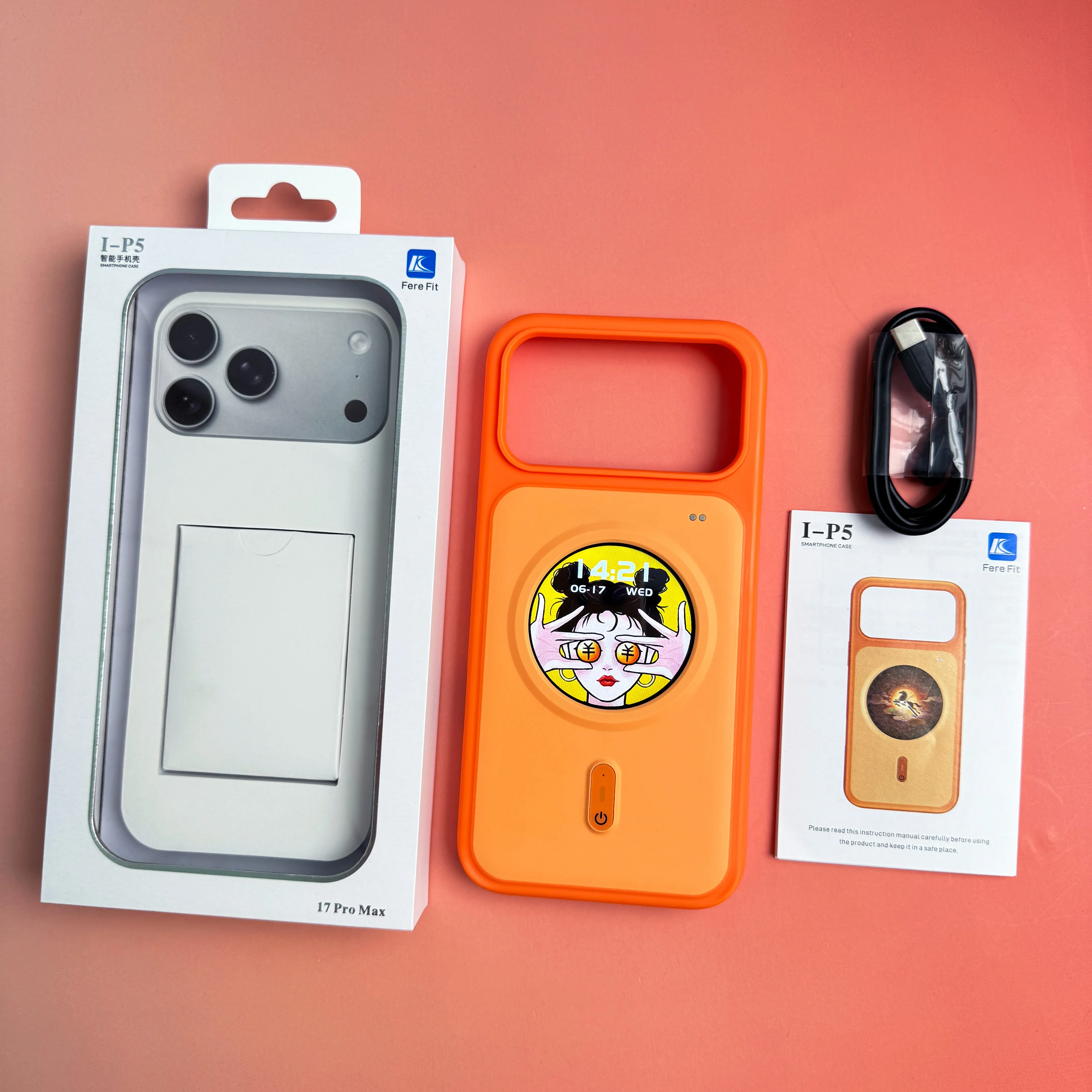 New Smart Phone Case Back Equied with Big Round Screen Download Switch Various Wallpaper Images For Iphone 17 Pro Max view 5