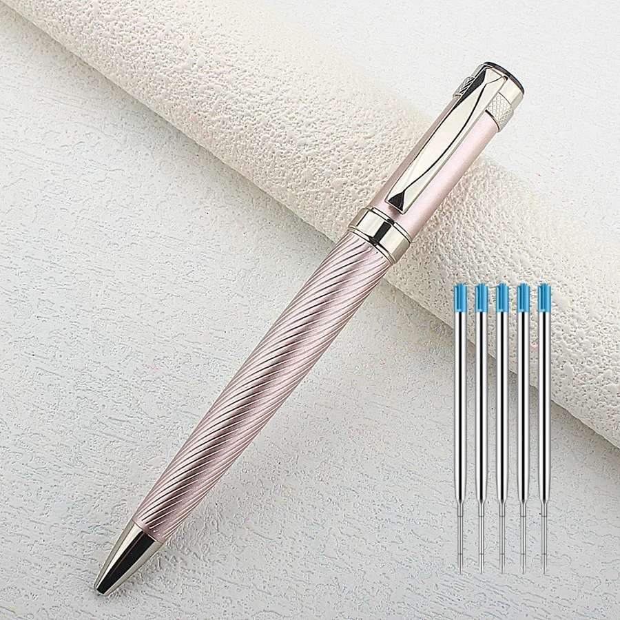 Luxury Rollerball Pens, Stainless Rose Pink Curved Lines Roller Ball Pen for Men Women, School, Office, Executive, Business