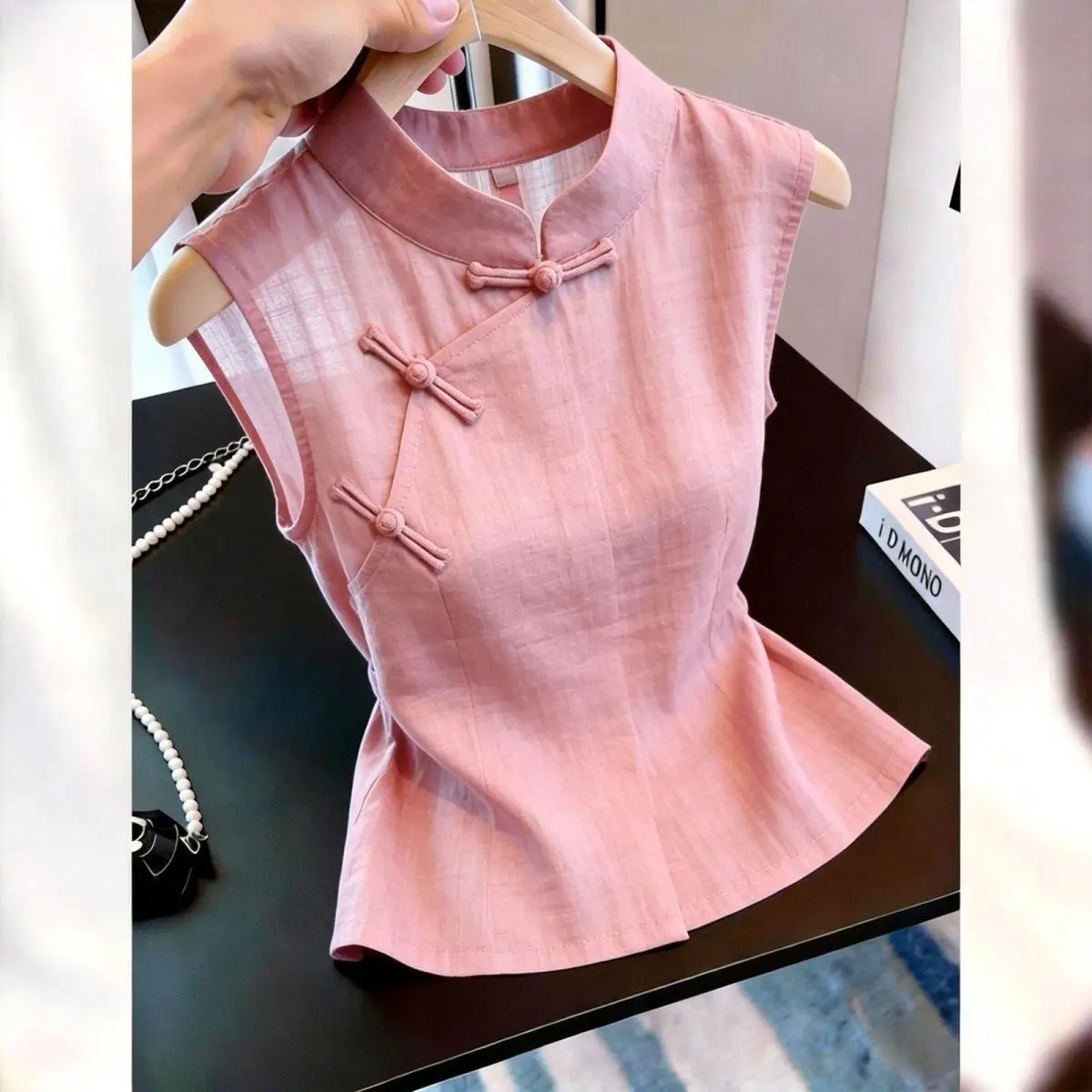 New Chinese Style Sweet Elegant Tank Tops Trendy High Neck Frog Button Up Top Sexy Tea Art Vintage Vest Femme Gentle Y2k Tops