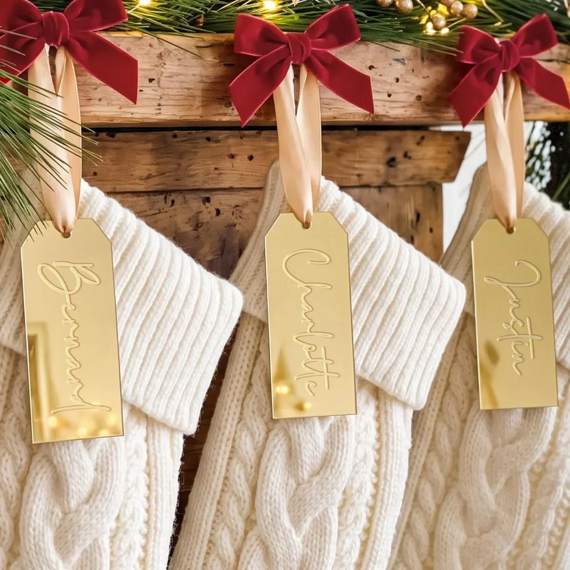 3pcs Personalized Christmas Stocking Tag Custom Mirrored Stocking Tag Acrylic Name Tag Christmas Gift Label Holiday Decoration