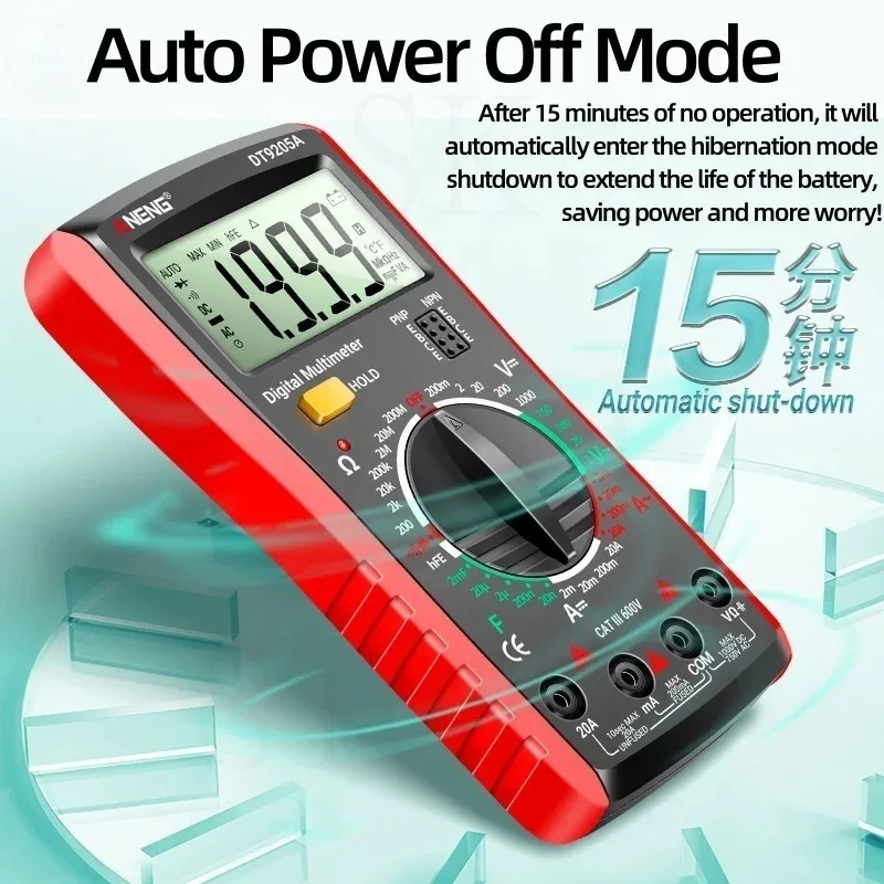 Portable LCD Digital Multimeter AC/DC Voltage Diode Tester Current Resistance Meter Ammeter Multitester with Test Probe  DT9205A