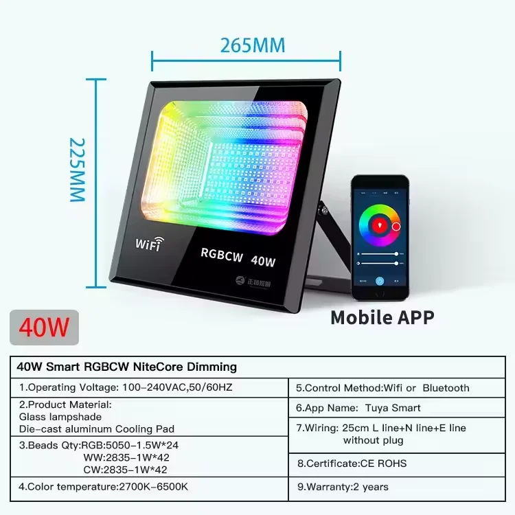 Fabryczna Hurtownia Reflektorów LED 25W RGBWC LED Wielokolorowe Solarne Reflektory