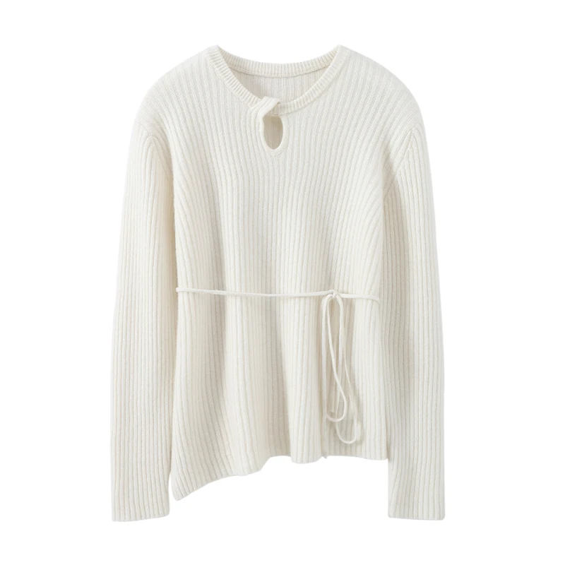 

2026 New Autumn Winter Women's Cashmere O-neck Pullovers 100% Cashmere Knitwear Sweater Chic Vertical Thread Soft Clothing Top