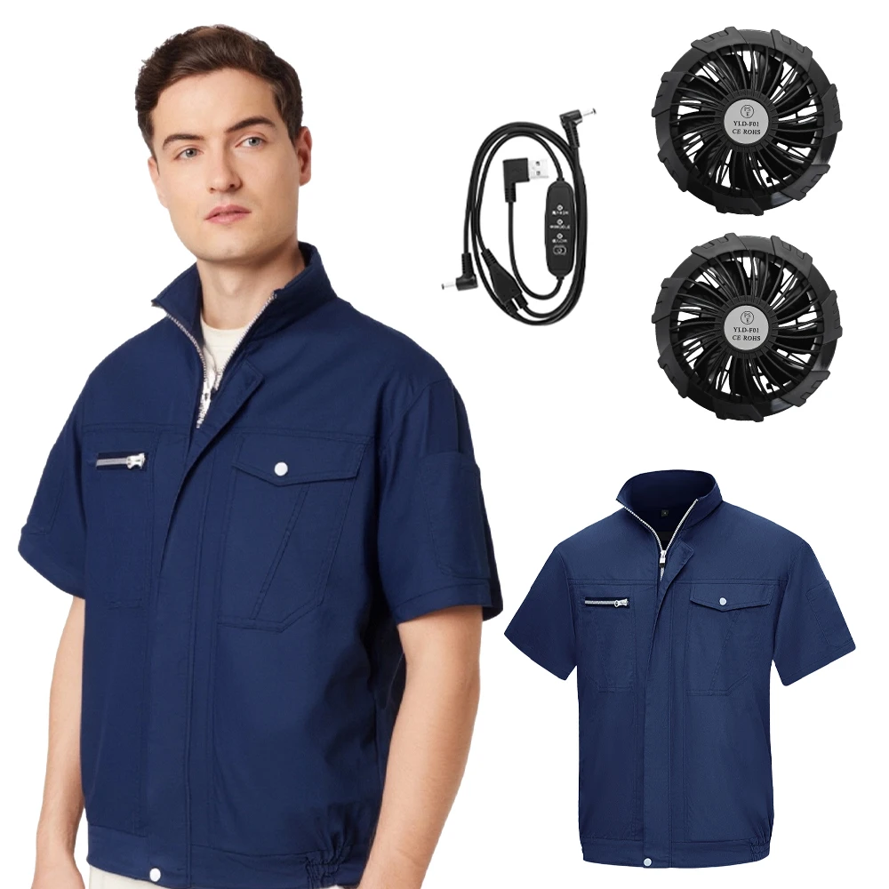 

Summer Cotton Air Conditioning Clothes with Fan Men's Anti-heat Ice Short-sleeved T-shirt Labor Protection Clothes Fishing Vest