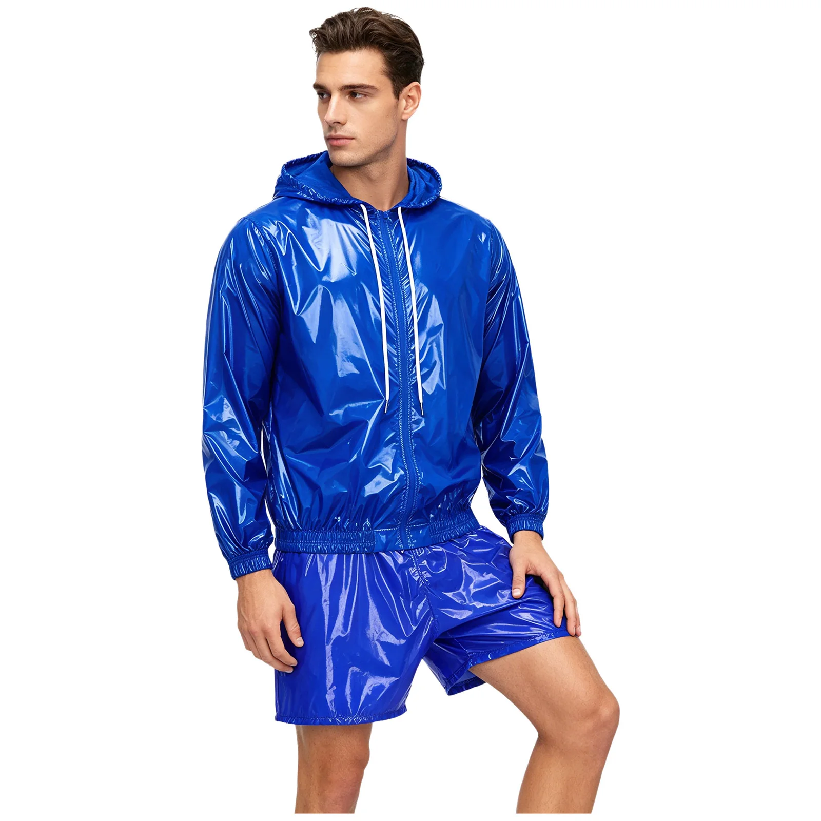

Mens Waterproof Sportswear Swim Sets Hooded Jacket Windbreaker and Boxer Shorts Sweat Outfit for Swimming Pool Training Session