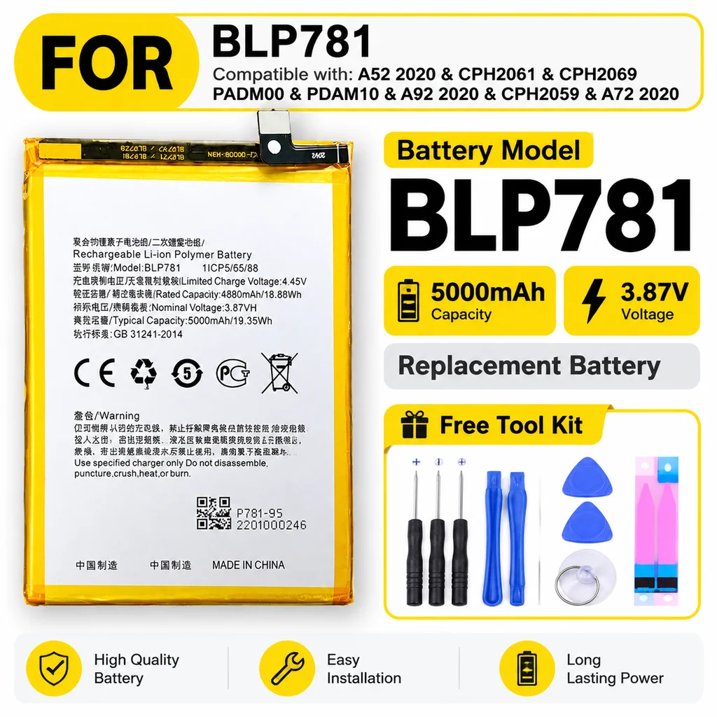 BLP781 5000mAh Smartphone Replacement Battery For OPPO A52 / A72 / A92, Mobile Phone Repair Battery Replacement Accessory