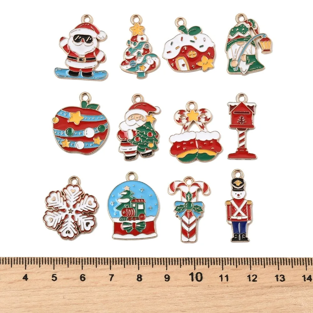120pcs Mixed Christmas Enamel Charms Alloy Santa Snowflake Candy Cane Xmas Tree Pendants for DIY Keychain Jewelry Making Crafts