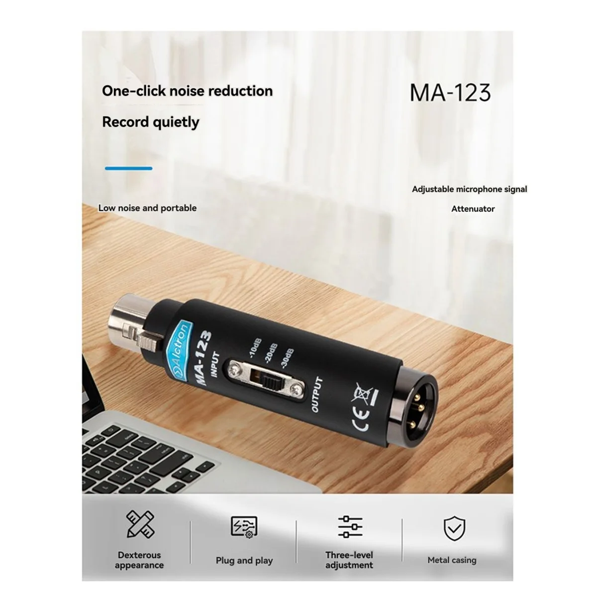 T35C MA-123 ميكروفون إشارة المخفف Mic مكبر للصوت 3-Pin XLR موصل 3-Level قابل للتعديل