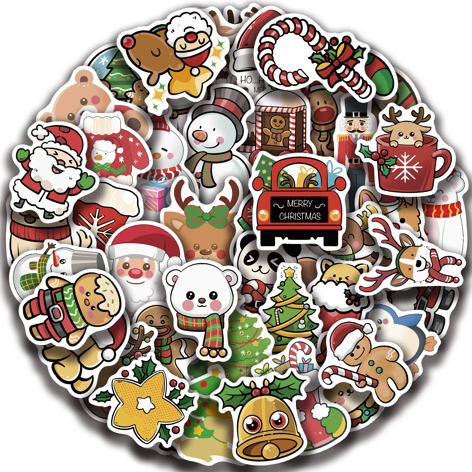 50枚のクリスマス漫画ステッカー、カラフルな落書き装飾ステッカー、カップ、ノートブック、携帯電話、スーツケースに適しています。