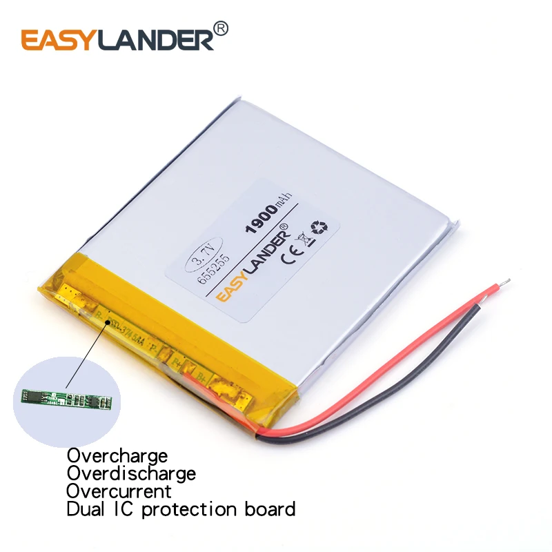 3.7 فولت 1900 مللي أمبير 655255   بطارية ليثيوم أيون ليثيوم بوليمر قابلة لإعادة الشحن لـ Mp3 MP4 MP5 GPS PSP بلوتوث المحمول