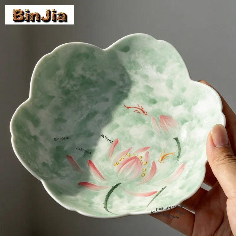 BAEJORIA Hand-painted Lotus Pot Bearing Holder Coffee Cup Base Dry Soaking Table Tea Tray Coasters For Tea Supplies Decoration