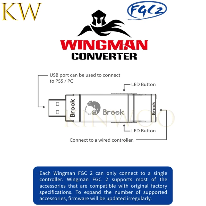 Brook Wingman FGC 2 Native PS5 Converter for PS5/PS4/XBox Series X | S/Xbox One/Elite/Nintend Switch/PC/Arcade Stick Controller