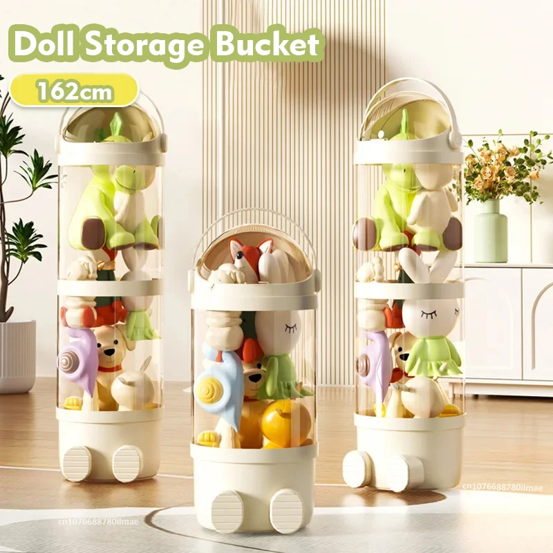 Doll Storage Bucket Transparent Plush Tube Bucket Toy Barrel Children\'s doll Storage Bucket Home Organization and Storage