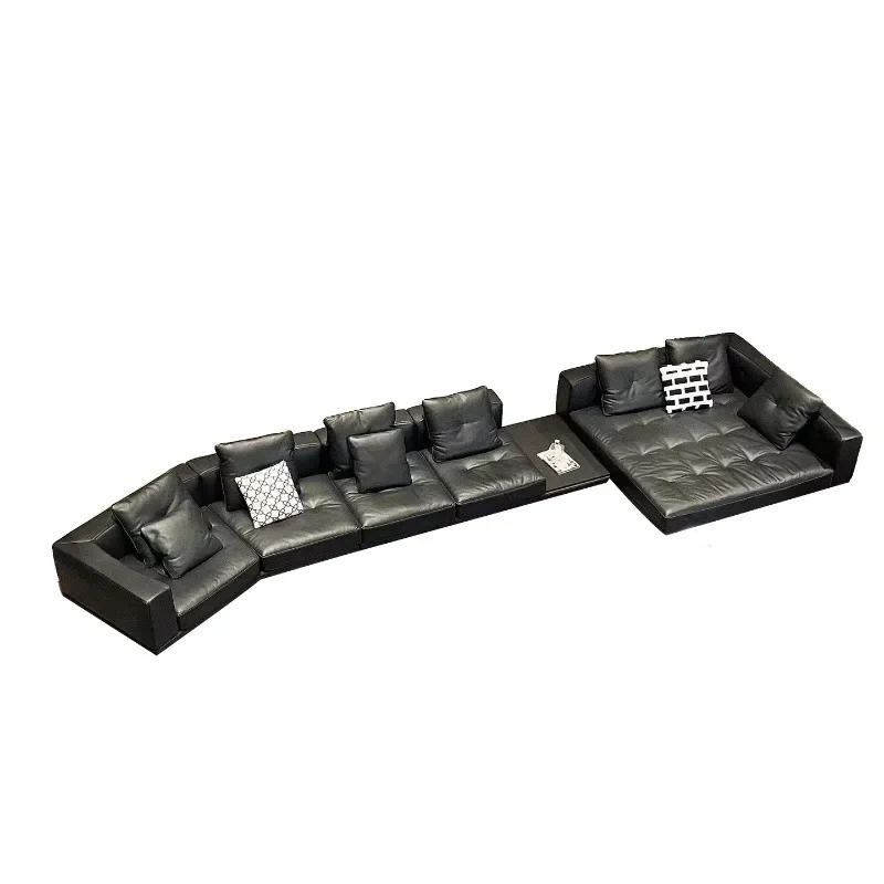 

High-end villa large flat leather sofa modern living room large apartment princess corner