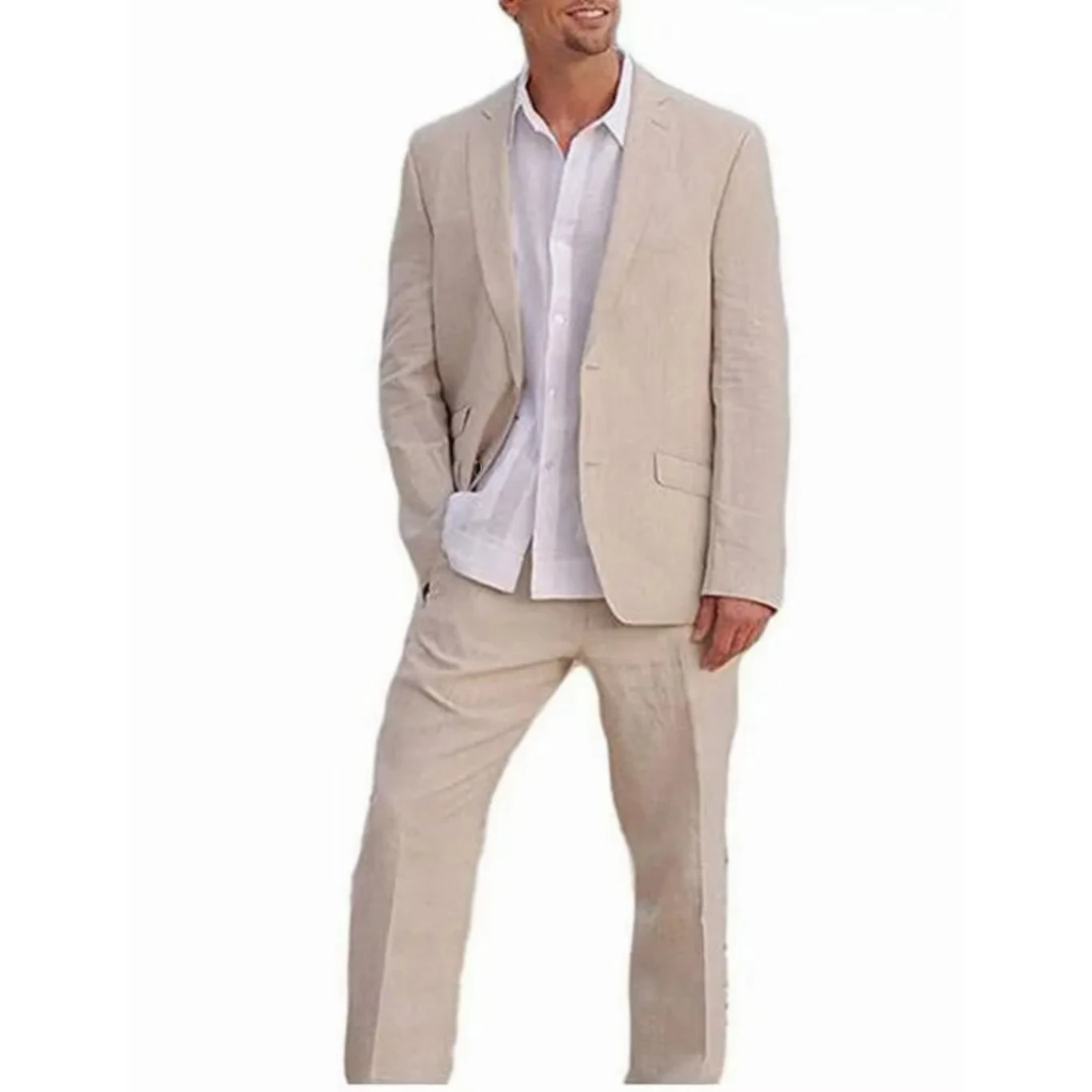 Slim Fit Linen Suit for Men 2 Pieces Blazer Pant Sets Beach Summer Parties Wedding Pants Regular Fit Casual Lightweight Outfits 