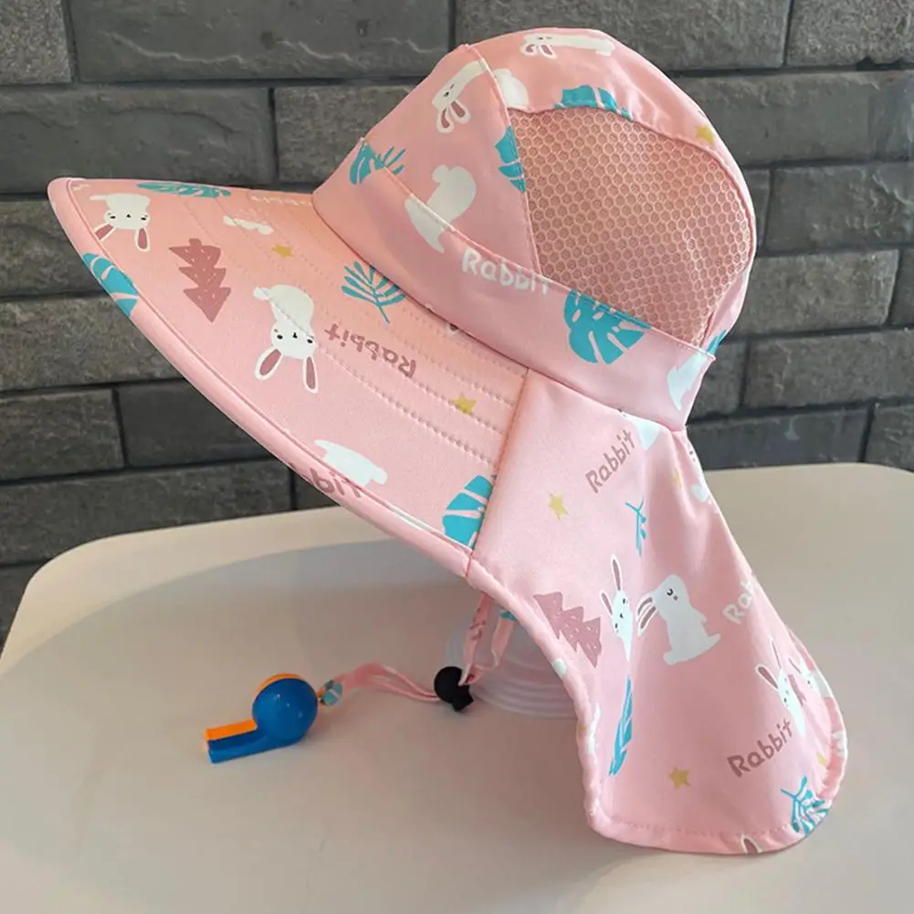 Summer Kids Bucket Hat With Whistle Cute Cartoon Breathable Sun Cap Outdoor UV Protection Panama Hat Toddler Beach Cap