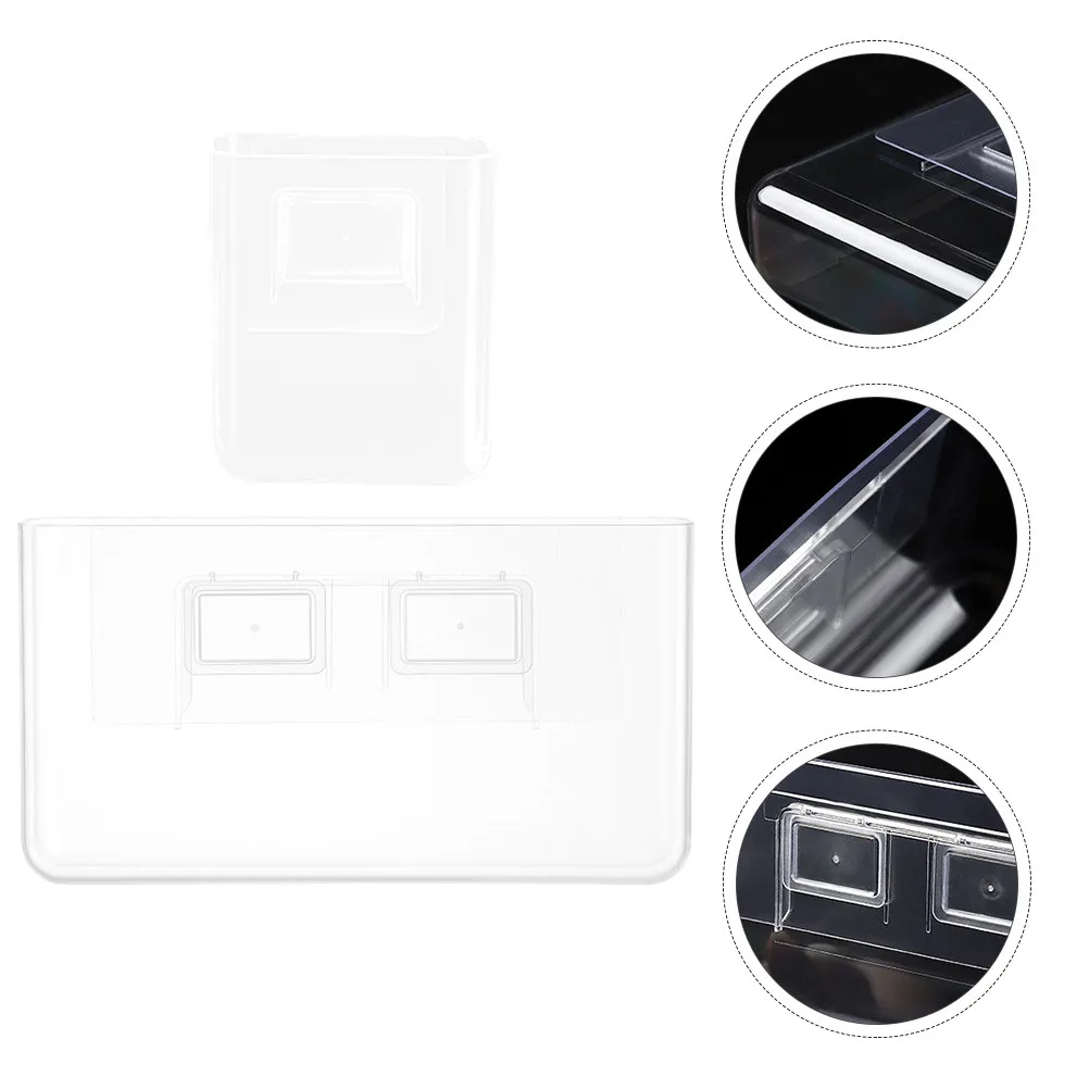 2Pcs Wall-Mounted Storage Box Transparent Plastic Makeup Brush Holder Non-Punching Bedroom Office Desktop Organizer