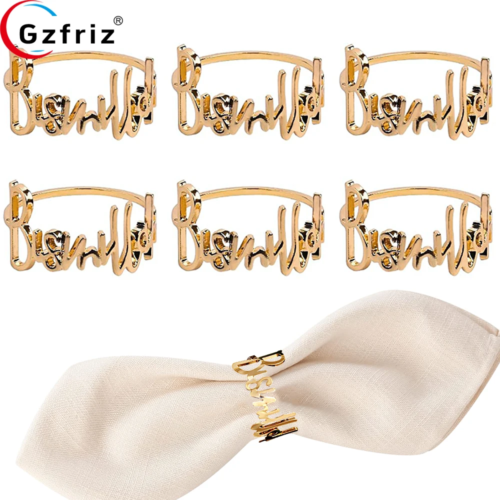 6Pcs Bismillah Letter Napkin Ring Gold Napkin Rings Holder Metal Napkin Buckles for Ramadan Wedding Festival Banquet Table Decor