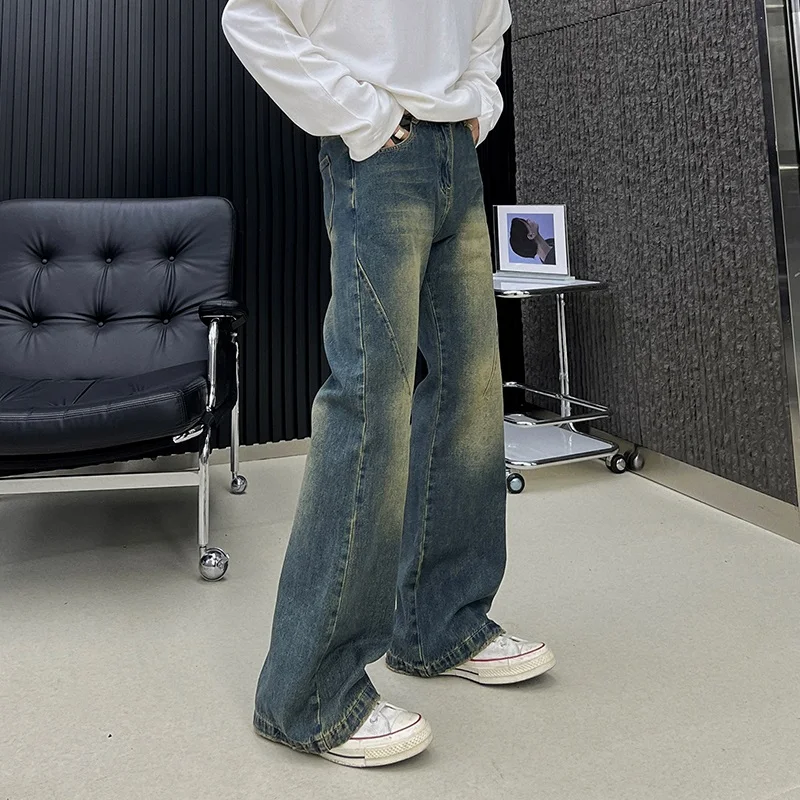

American Sle Loose Men's Jeans Spring Autumn High Street Retro Design adient Long Trousers Youth Casual Faion