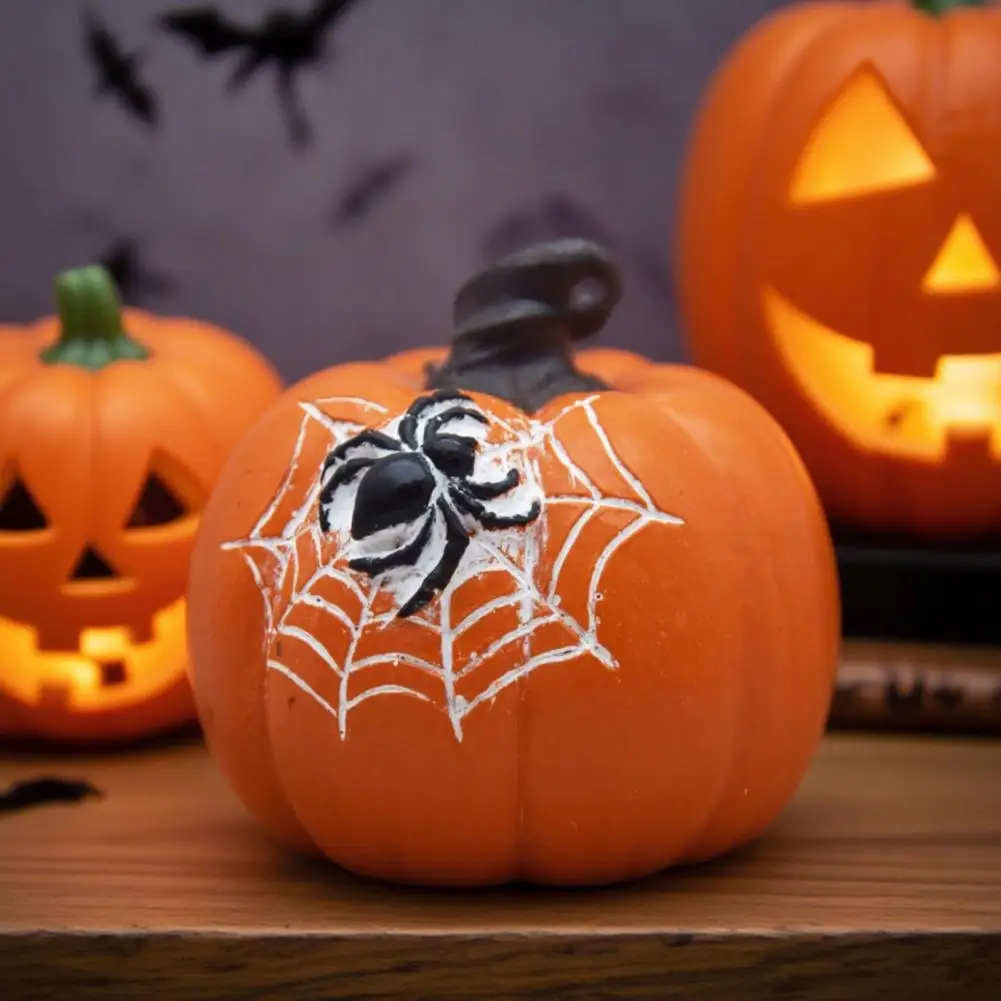 Resin Pumpkin Decoration Spooky Halloween Pumpkin Figurine Cute Farmhouse Decoration for Home Mantel Front Door