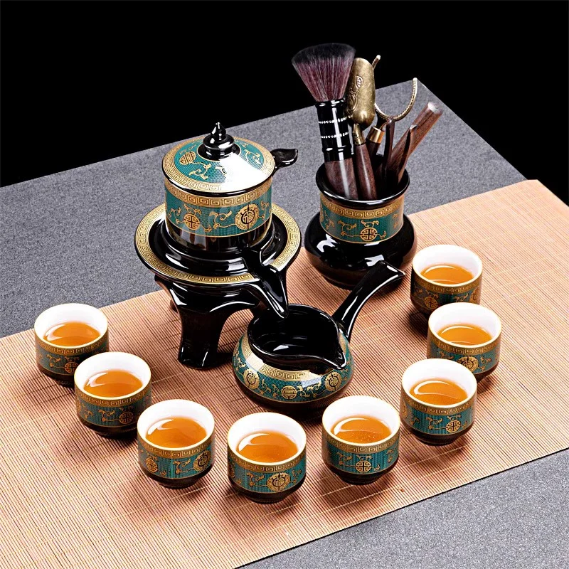 

10 pcs high-end kung fu tea set Chinese tea set automatic tea set bone china teapot and tea cup set travel tea set for 8 people