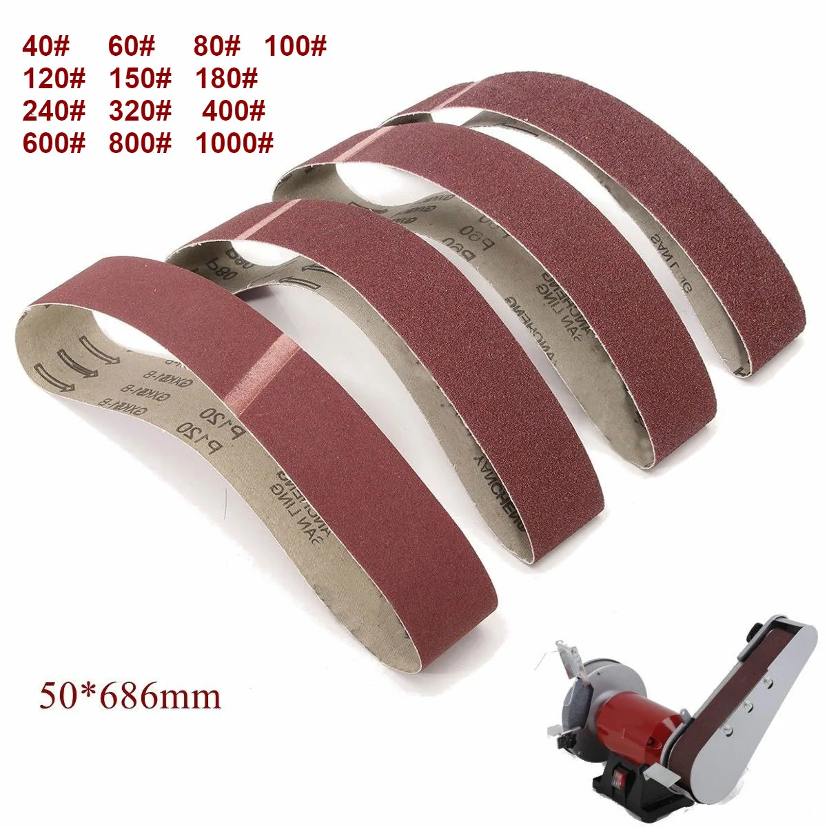 

10Pack 686*50mm Sanding Belts 40-1000 Grit Aluminium Oxide Sander